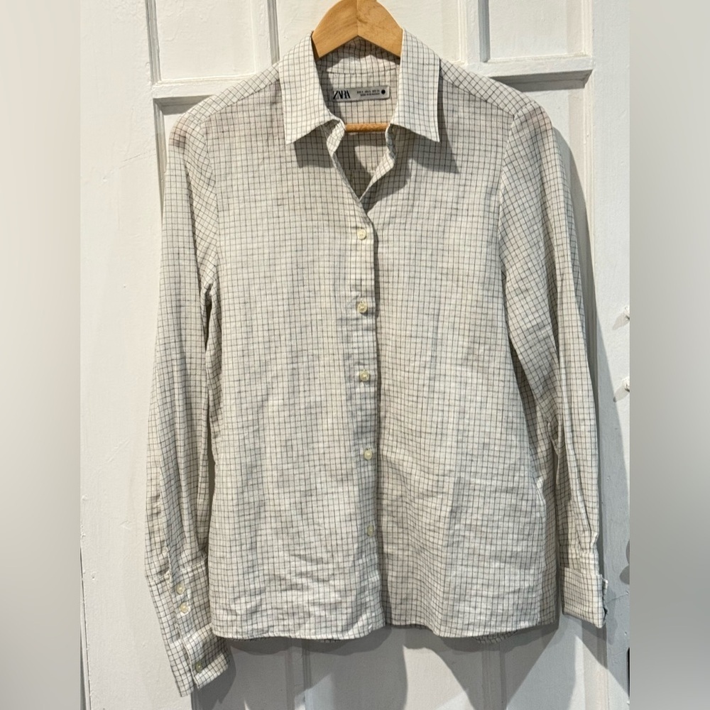 Zara White and Black Grid Shirt